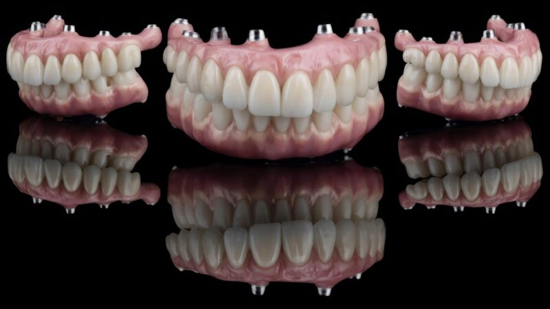 Vollständige implantatgetragene Prothesen mit künstlichem Zahnfleisch – Gerüste aus Zirkonoxid und Titan